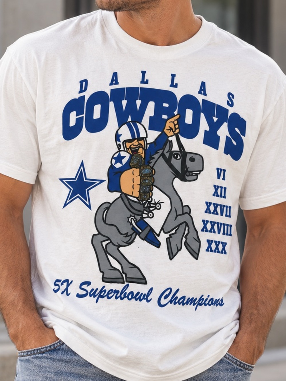 Dallas Cowboys 5X Super Bowl Champions Graphic Tee Men’s M White NFL